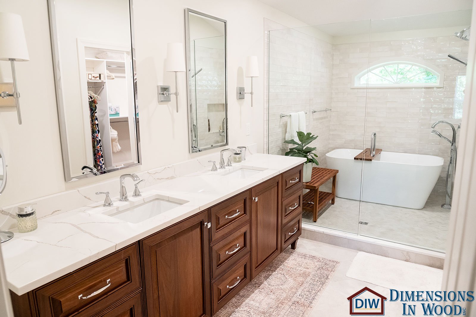 Luxury Bathroom Remodel 8 Custom Dark Wood Cabinets Wet Room Spa Free Standing Tub Shower Walk In Closet Columbia MO Missouri